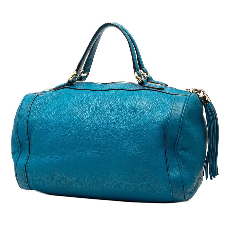 Gucci Soho Interlocking Tassel Mini Boston Bag Blue Leather