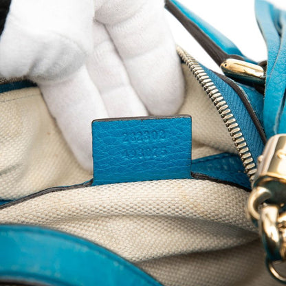 Gucci Soho Interlocking Tassel Mini Boston Bag Blue Leather