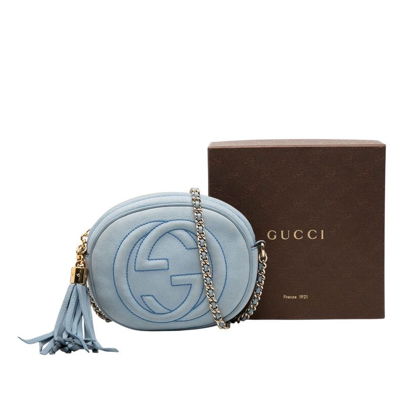 Gucci Interlocking Soho Tassel Chain Shoulder Bag Blue Leather