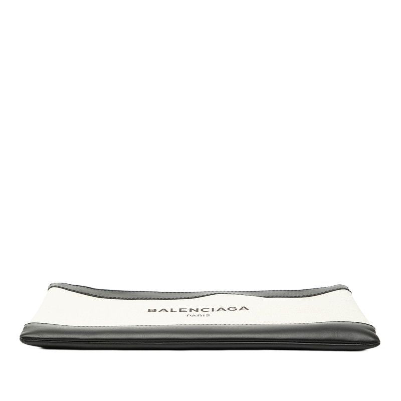Balenciaga Navy Clip M Clutch Beige Black Canvas Leather