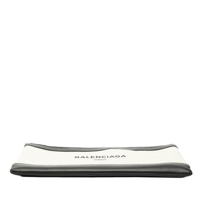 Balenciaga Navy Clip M Clutch Beige Black Canvas Leather