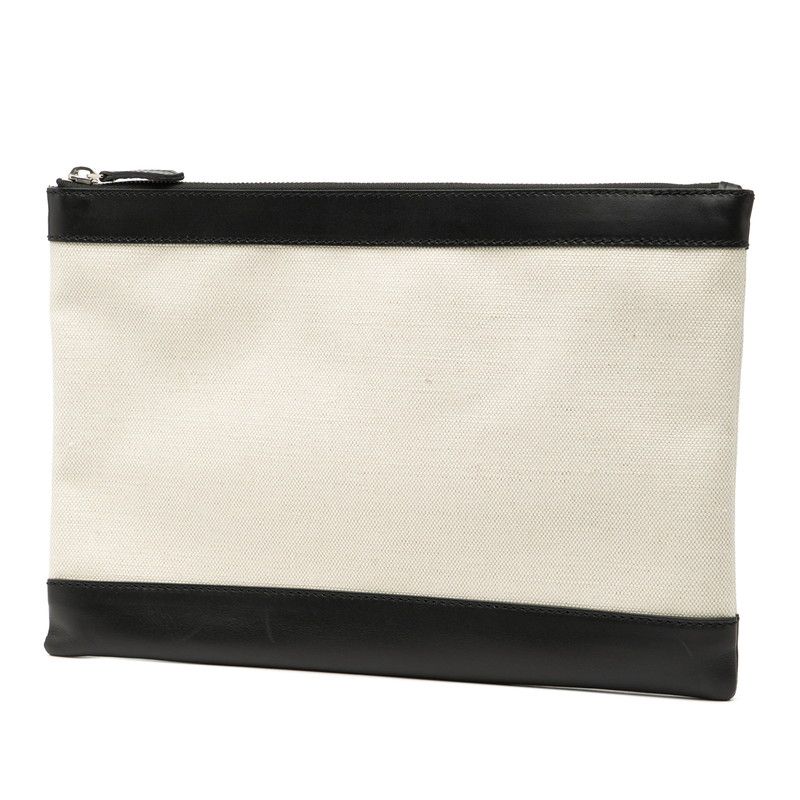 Balenciaga Navy Clip M Clutch Beige Black Canvas Leather