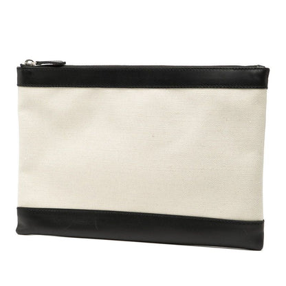 Balenciaga Navy Clip M Clutch Beige Black Canvas Leather