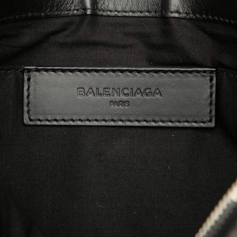 Balenciaga Navy Clip M Clutch Beige Black Canvas Leather