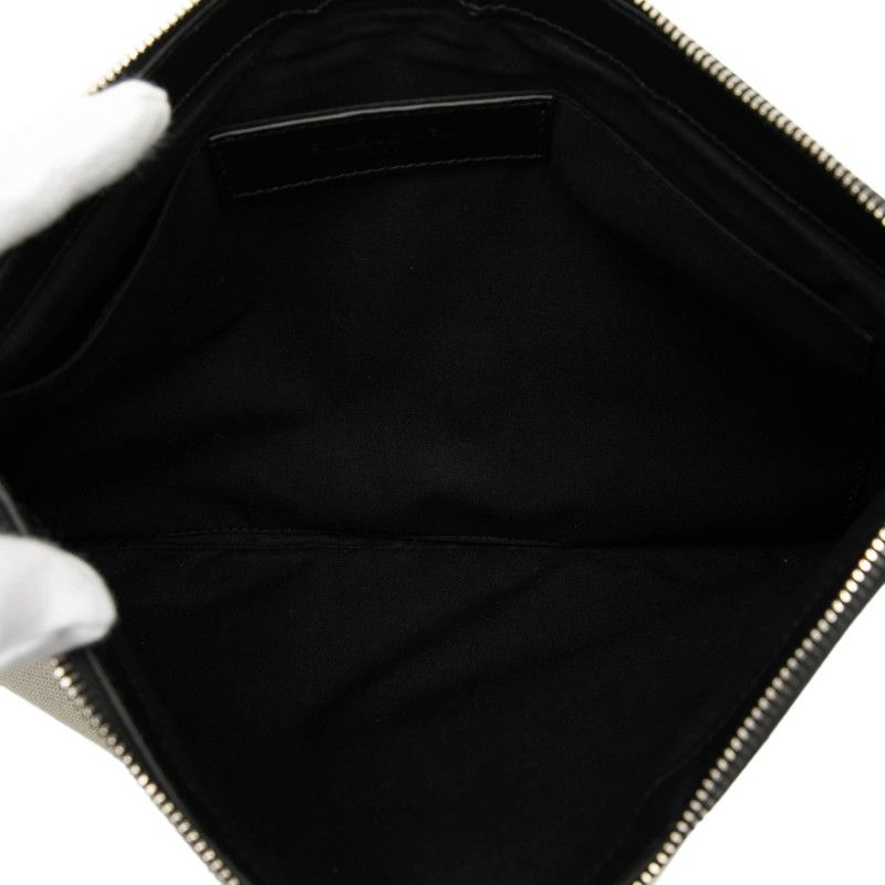 Balenciaga Navy Clip M Clutch Beige Black Canvas Leather