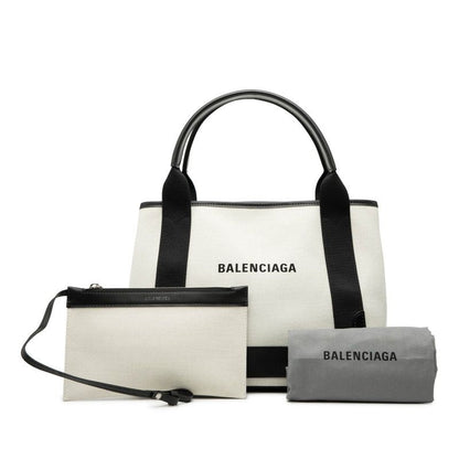 Balenciaga Navy Cabas S White Black Canvas Leather