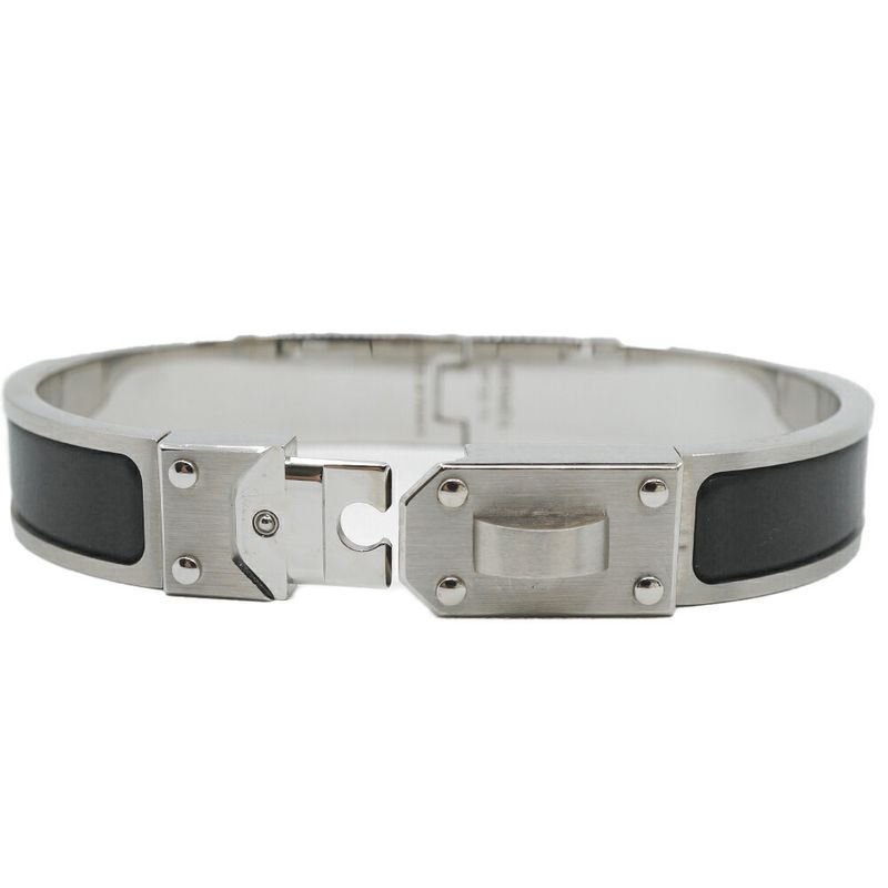 Hermes Kelly Bracelet Bangle Black Silver