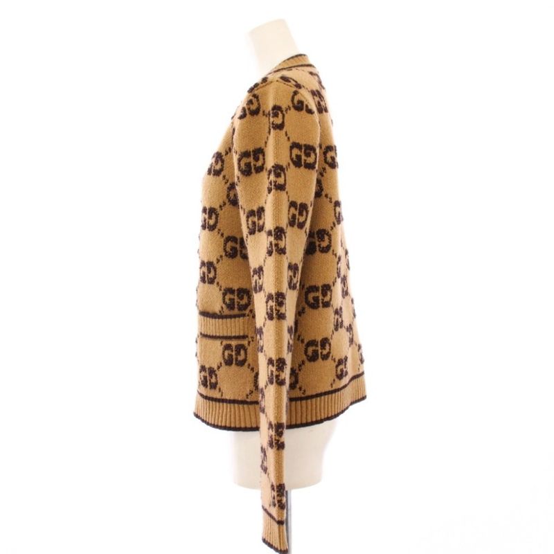 Gucci GG Cles Jacquard Cardigan Knit Long Sleeve S Brown KH