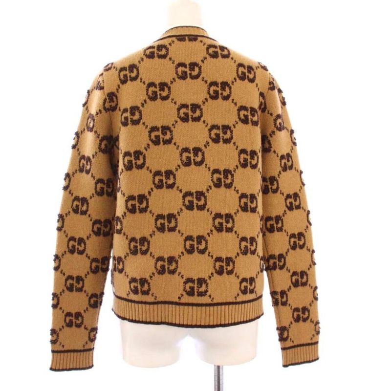 Gucci GG Cles Jacquard Cardigan Knit Long Sleeve S Brown KH