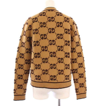 Gucci GG Cles Jacquard Cardigan Knit Long Sleeve S Brown KH