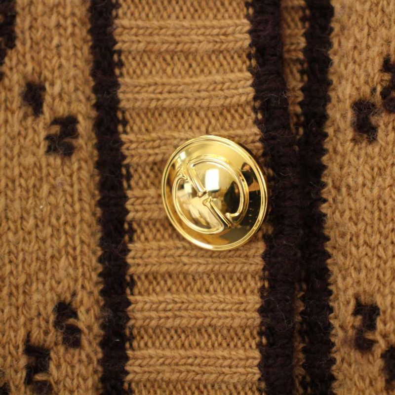 Gucci GG Cles Jacquard Cardigan Knit Long Sleeve S Brown KH