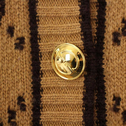 Gucci GG Cles Jacquard Cardigan Knit Long Sleeve S Brown KH