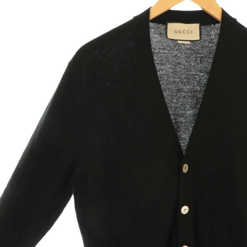 Gucci Logo Pocket Cardigan Knit Long Sleeve Cashmere Wool Blend XS Black NR