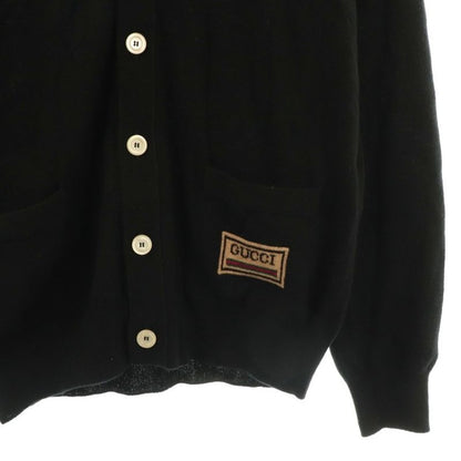 Gucci Logo Pocket Cardigan Knit Long Sleeve Cashmere Wool Blend XS Black NR