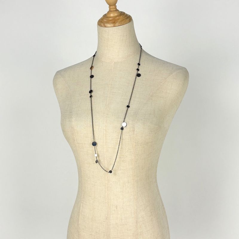 Hermes Confetti Long Necklace Serie Necklace Metal 750 Silver Black