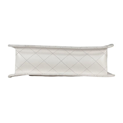 Chanel CC Logo Chain Tote Shoulder Bag Quilted Leather White