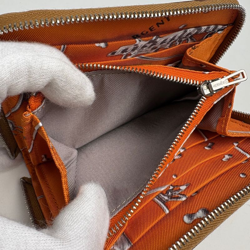 Hermes Azap Silk in Compact Zip Around Scarf Bifold Wallet Veau Gold O