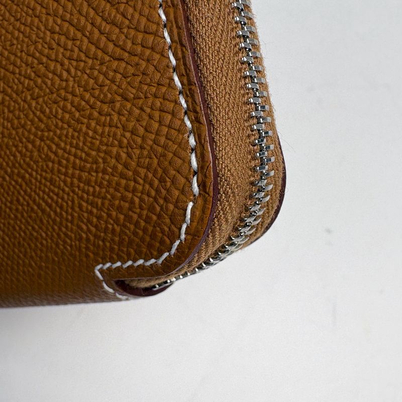Hermes Azap Silk in Compact Zip Around Scarf Bifold Wallet Veau Gold O