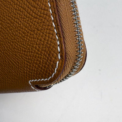 Hermes Azap Silk in Compact Zip Around Scarf Bifold Wallet Veau Gold O