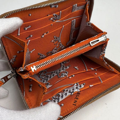 Hermes Azap Silk in Compact Zip Around Scarf Bifold Wallet Veau Gold O