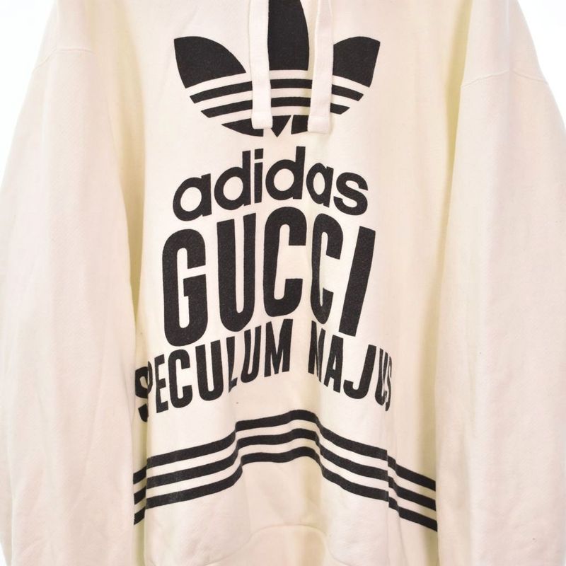 Gucci Adidas Logo Sweatshirt Pullover Hoodie L White