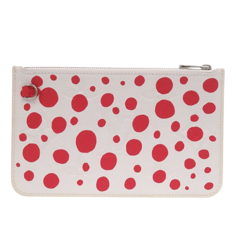 Louis Vuitton Neverfull Pouch Infinity Dot Yayoi Kusama White Red Leather LV