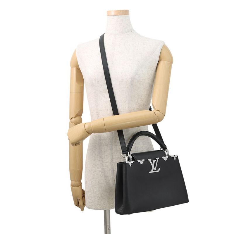 Louis Vuitton Handbag Smooth Scarf Leather Swarovski Capucines BB 2-Way Noir Black
