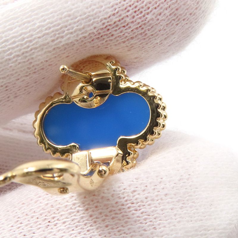 Van Cleef & Arpels Earrings Vintage Alhambra Blue Agate 18K Yellow Gold
