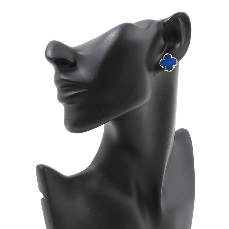 Van Cleef & Arpels Earrings Vintage Alhambra Blue Agate 18K Yellow Gold