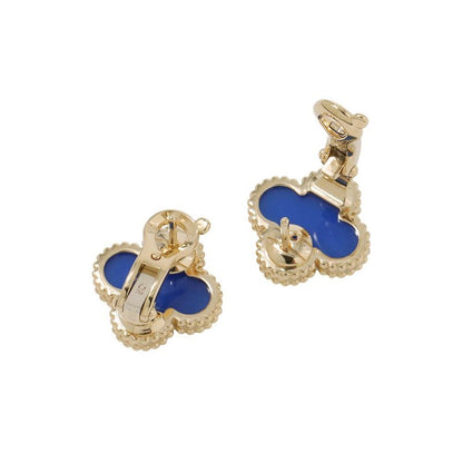Van Cleef & Arpels Earrings Vintage Alhambra Blue Agate 18K Yellow Gold