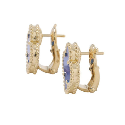 Van Cleef & Arpels Earrings Vintage Alhambra Blue Agate 18K Yellow Gold