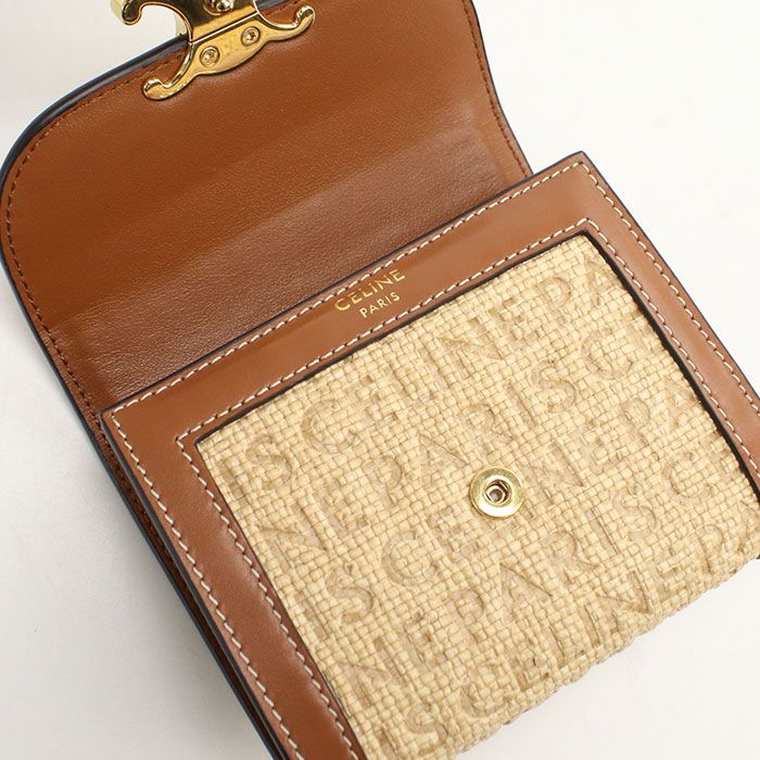 Celine Small Flap Wallet Triomphe Trifold Raffia Leather
