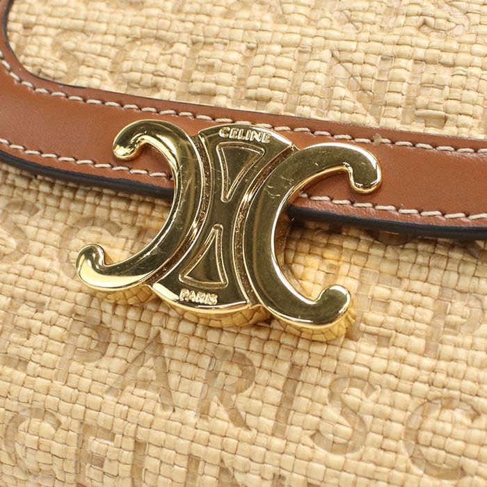 Celine Small Flap Wallet Triomphe Trifold Raffia Leather