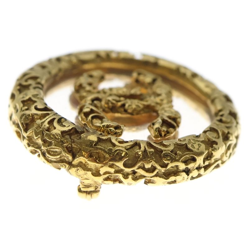 Chanel CC Logo Lava Brooch Gold