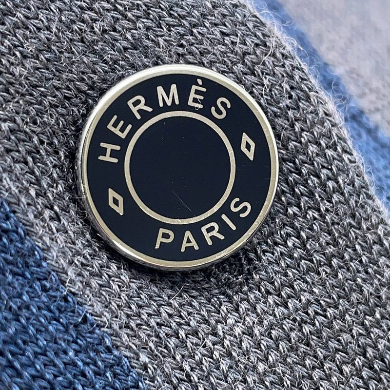 Hermes Cardigan Harnais de Cour Cashmere Silk 40 Top Knit Graynavy