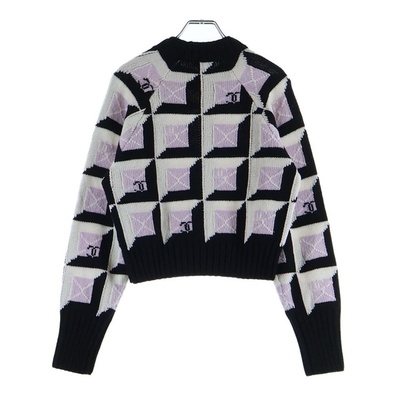 Chanel Geometric CC Logo Plate Cashmere Knit Sweater Pink Black