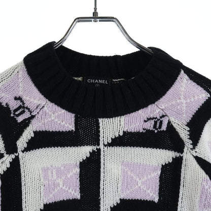 Chanel Geometric CC Logo Plate Cashmere Knit Sweater Pink Black