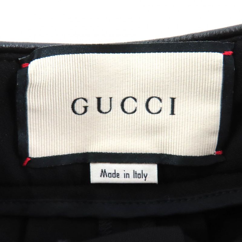 Gucci Leather Interlocking Horsebit Pleated Pants Black 36 Made