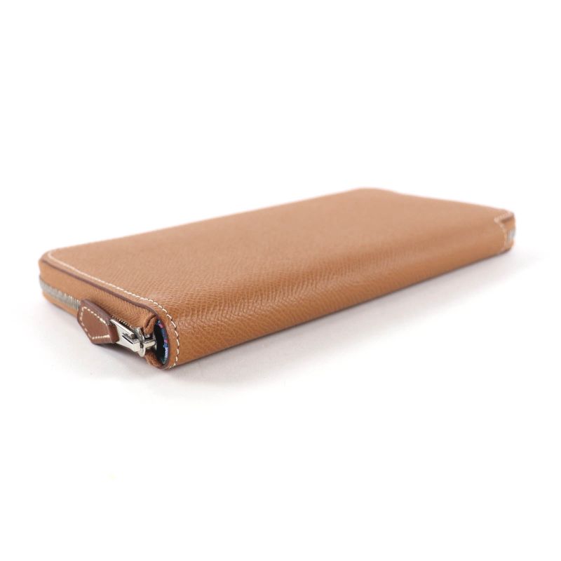 Hermes Azap Long Silk in Gold Veau Silver Round Zip Wallet