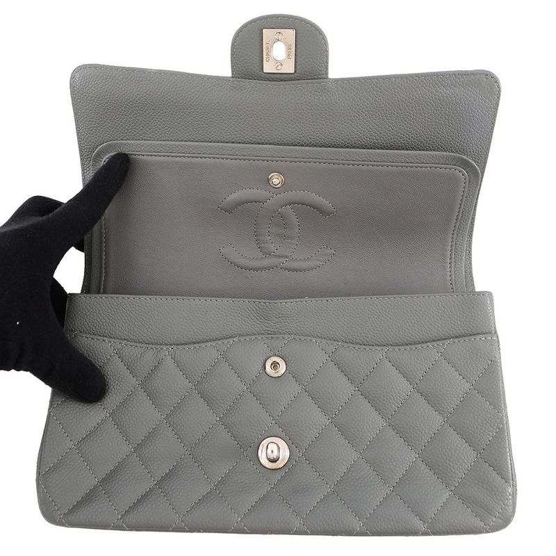 Chanel Chain Shoulder Bag Quilted 25 CC Logo Double Caviar Leather