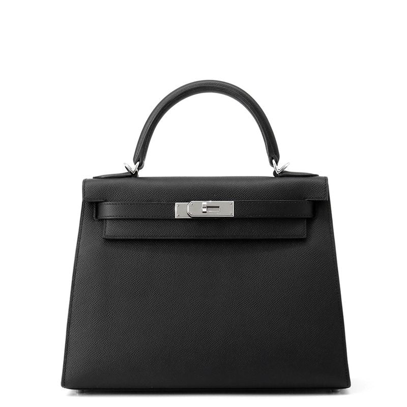 Hermes Handbag Kelly 28 Sellier Black Silver Epsom
