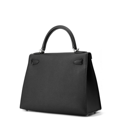 Hermes Handbag Kelly 28 Sellier Black Silver Epsom