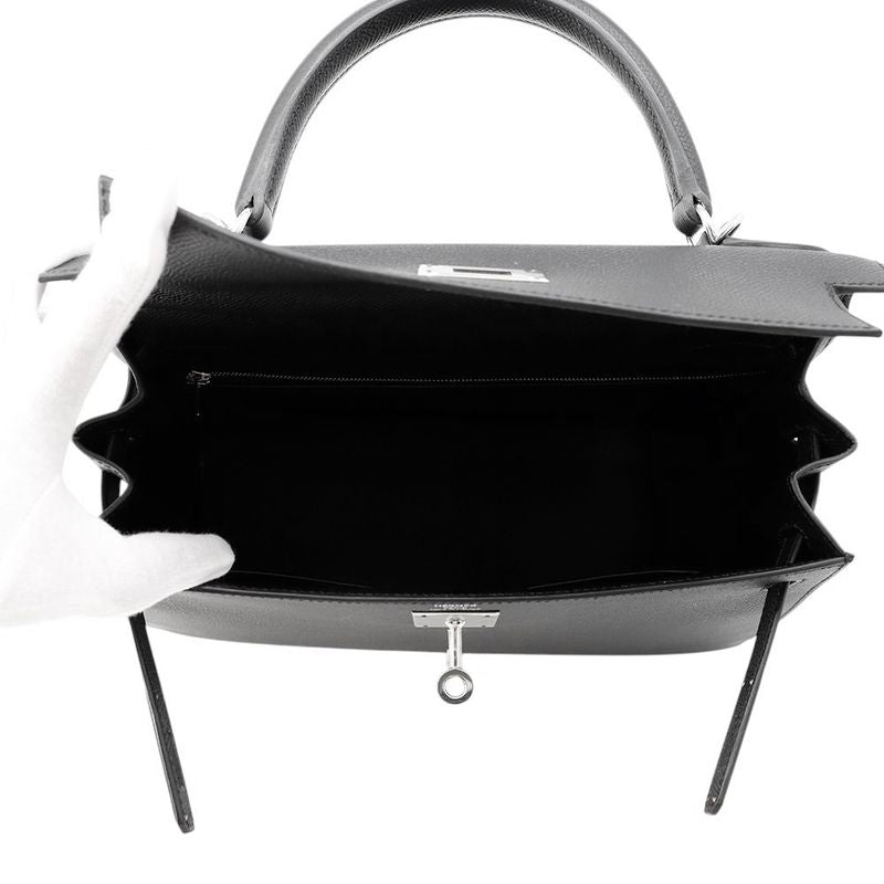 Hermes Handbag Kelly 28 Sellier Black Silver Epsom