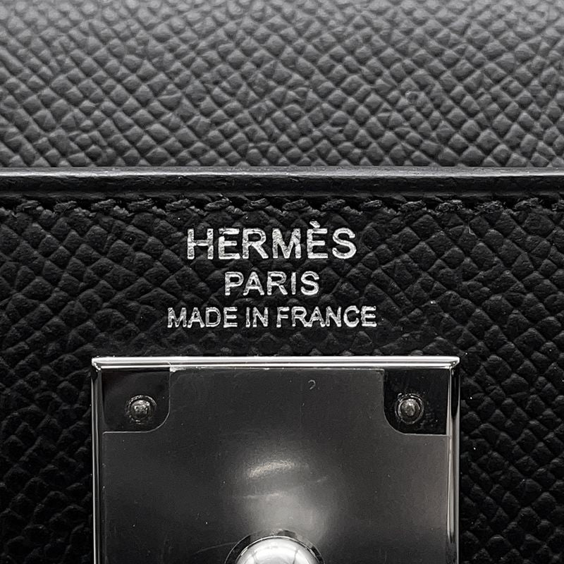 Hermes Handbag Kelly 28 Sellier Black Silver Epsom