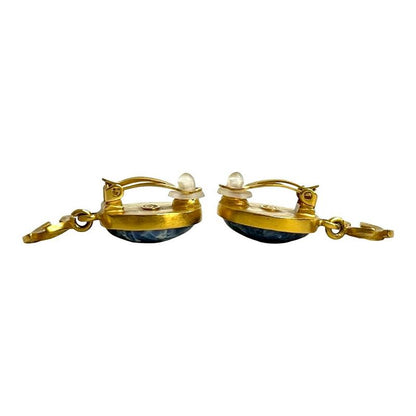Chanel with Comment CC Logo Marblestone Earrings