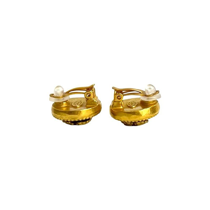 Chanel with Rice Vintage Gripoix CC Logo Earrings Gold Green