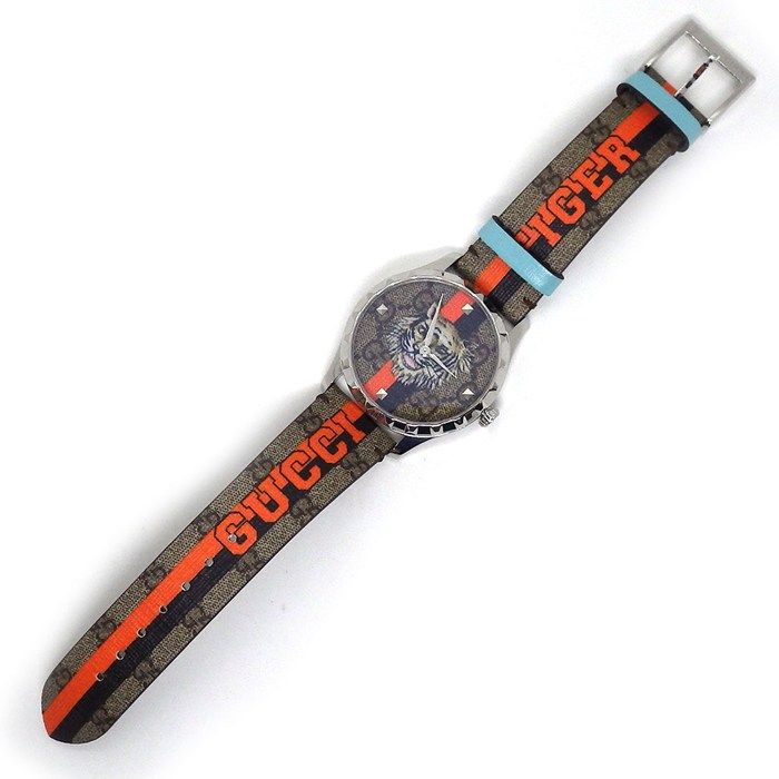 Gucci Watch Timeless 126.4 Taiga Beige GG Supreme Fabric Dial