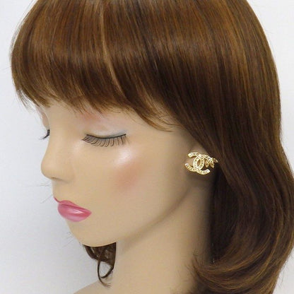 Chanel Earrings CC Logo Leaf Rhinestone