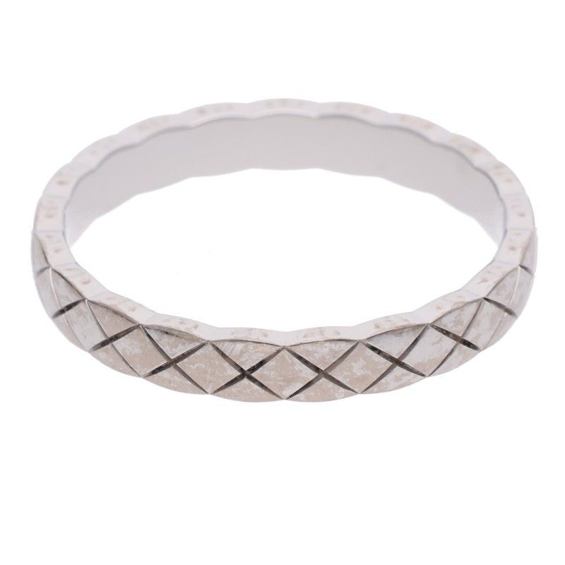 Chanel Coco Crush Small 18K White Gold Quilted Ring 61