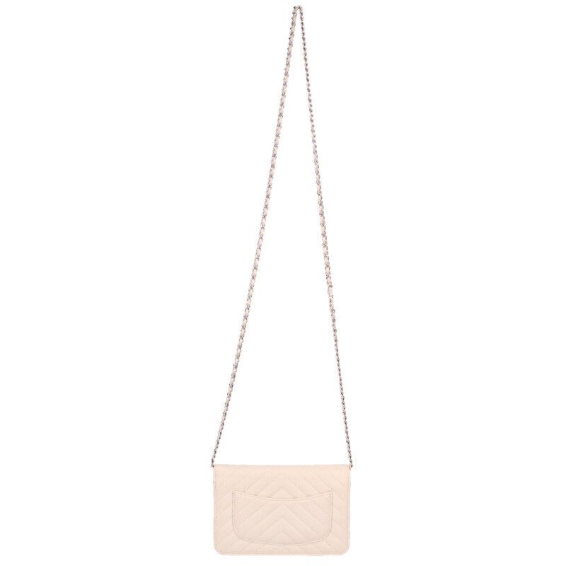 Chanel Chevron Caviar Leather Chain Wallet